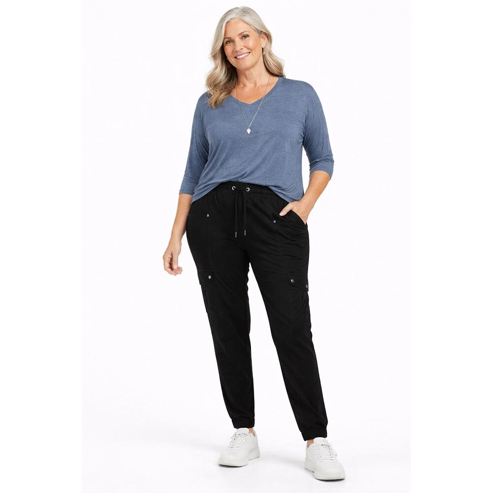 Eileen Fisher Black Linen Blend Cargo Pants Utility Lagenlook Y2K Womens 10